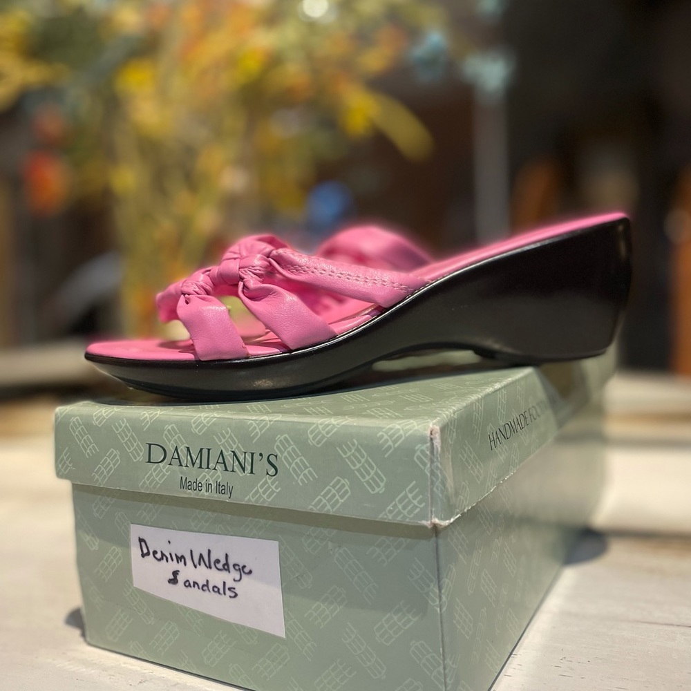 DAMIANI'S Italy Sandals Shoes Platform Wedge Heels Double Knotted Pink Sz 7